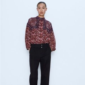 NWT ZARA Burgundy Bohemian Top